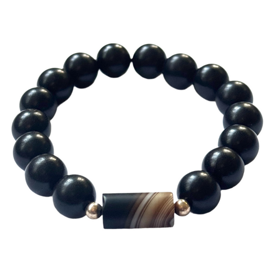 Armband Dzi agaat ebbenhout