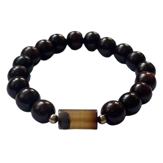 Armband Dzi agaat rozenhout