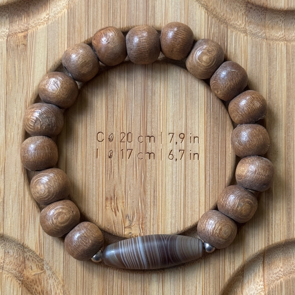 Armband Dzi hout agaat maat