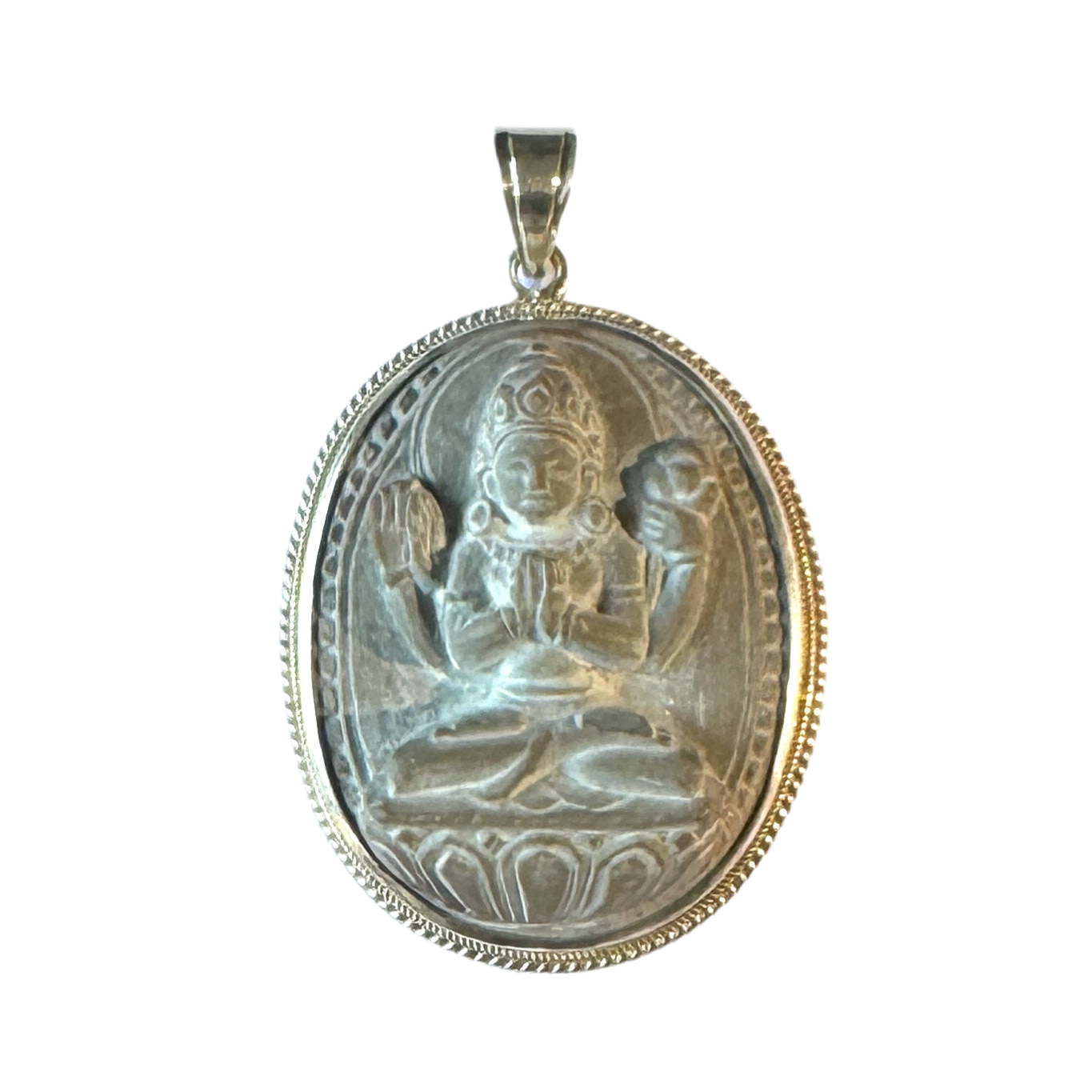 Zilveren amulet Boeddha Avalokiteshvara