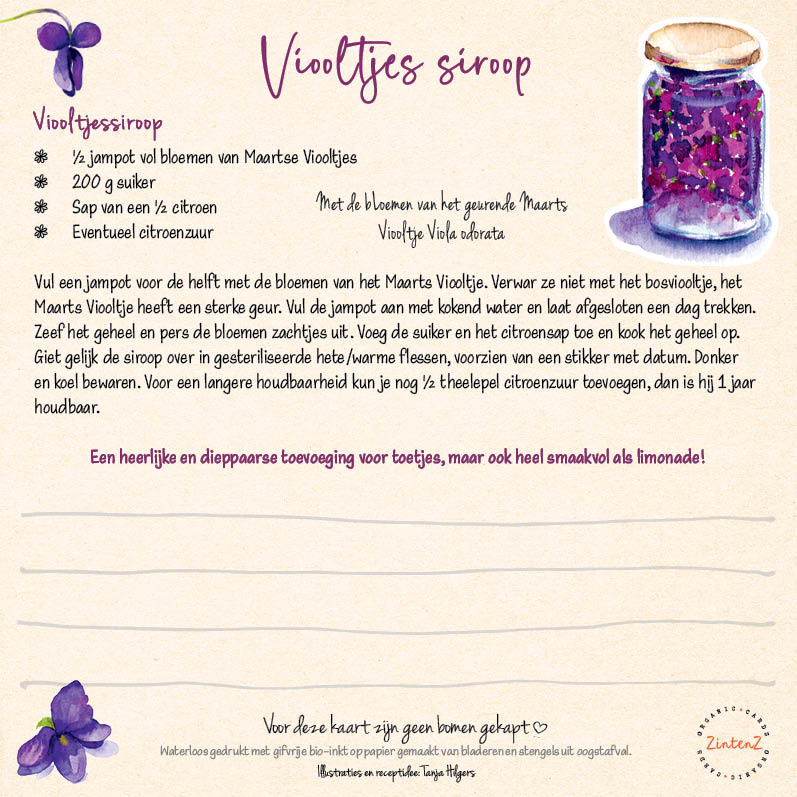 Bloemenrecept viooltjes siroop achterzijde