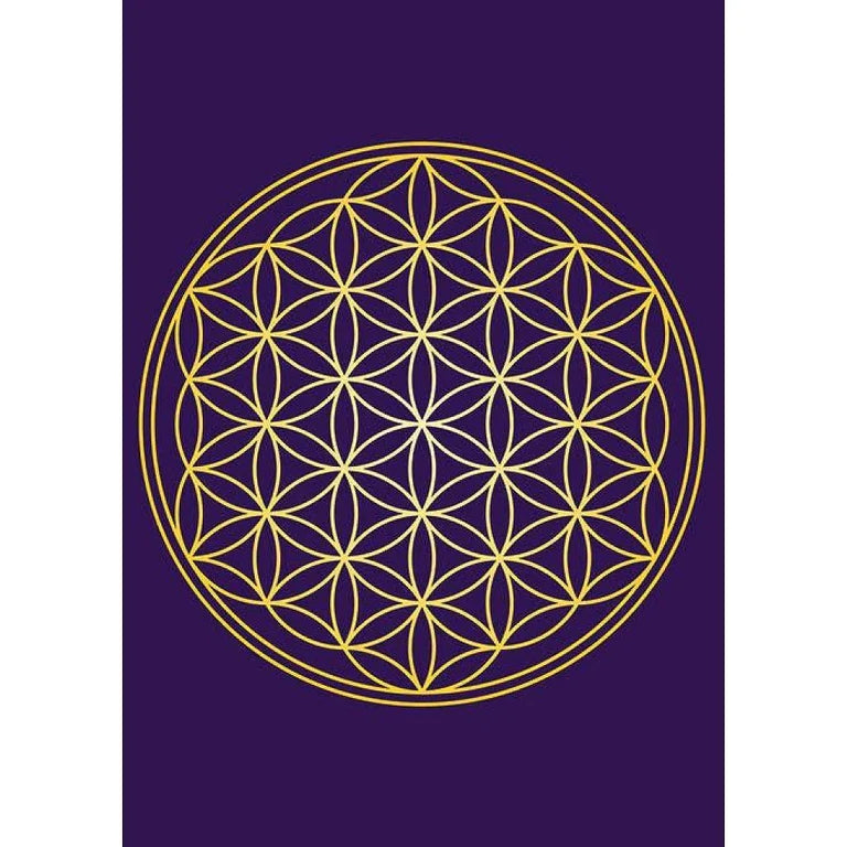 Afbeelding paarse met gouden flower of life