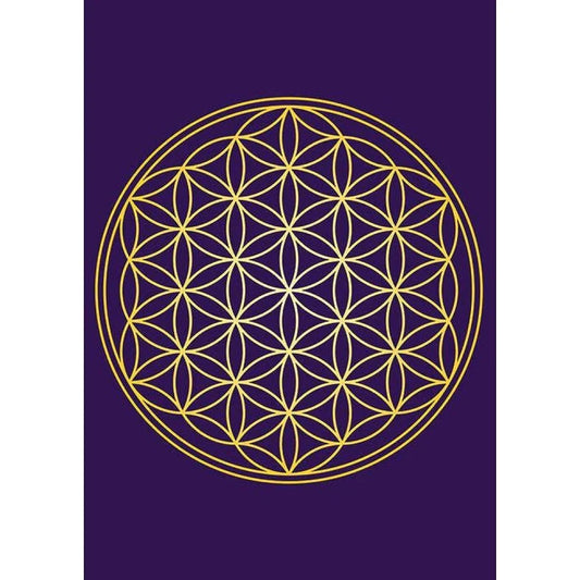 Afbeelding paarse met gouden flower of life